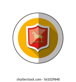 colorful middle shadow sticker with circle with shield and trojan horse