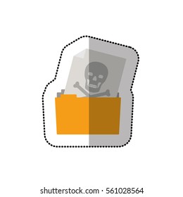 colorful middle shadow sticker of folder virus skull and bones
