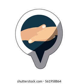 colorful middle shadow sticker with hands in icon dialogue