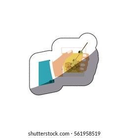 colorful middle shadow sticker with left hand and drink