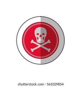 colorful middle shadow sticker of skull and bones in red circle