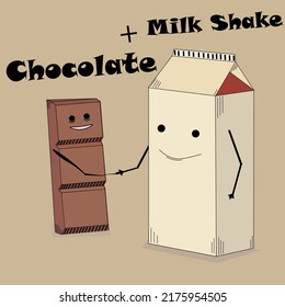 COLORFUL MILK SHAKE and CHOCOLATE  ILLUSTRATION, SLOGAN PRINT VECTOR
