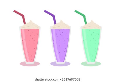 Colorful milkshakes vector illustration set.