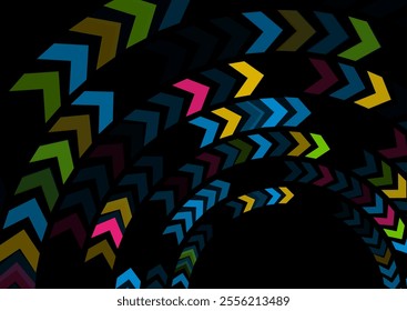 Colorful minimal circular arrows elements abstract geometric background. Vector technology design