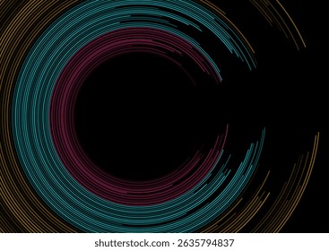 Fundo tecnológico abstrato de linhas circulares mínimas coloridas. Design futurista brilhante do vetor