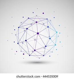 Colorful Minimal Cloud Computing, Digital Networks Structure, Telecommunications Concept Design, Modern Style Global Network Connections, Transparent Geometric Globe Wireframe - Vector Illustration