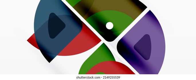 Colorful minimal geometric abstract background. Triangle shape with round elements, circles. Trendy techno business template for wallpaper, banner, background or landing