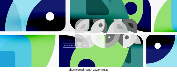 Colorful minimal geometric abstract background. Triangle shape with round elements, circles. Trendy techno business template for wallpaper, banner, background or landing