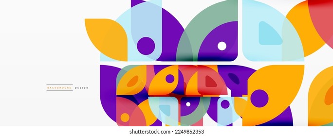 Fondo abstracto geométrico mínimo colorido. Forma triangular con elementos redondos, círculos. Plantilla de negocios de moda para tecno para papel de pared, banner, fondo o aterrizaje