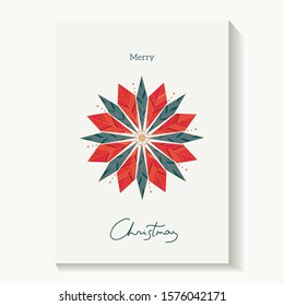 Colorful minimal Merry Christmas design with abstract geometrical poinsettia flower. Greeting  card template.