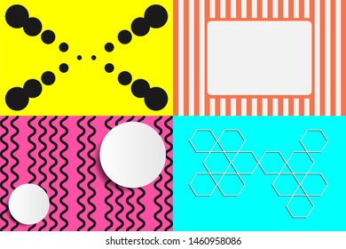 Colorful minimal vector abstract background texture design 4 banner yellow, purple, orange and blue stripes and shapes.
