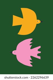 Colorful minimalist bird poster in scandinavian style illustration. 