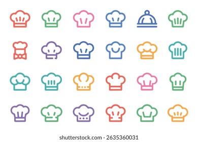 Colorful minimalist chef hat icons representing cooking cuisine professionalism and culinary skills