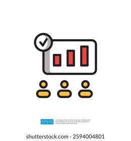 Colorful Minimalist Growth Chart Icon With Three Figures Representing Progress And Development Metrics Dashboard