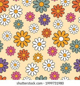 Colorful minimalist retro floral seamless pattern. Cute flower pattern background.