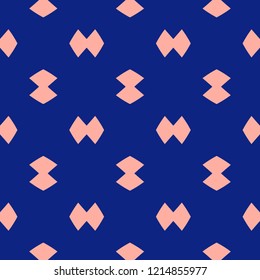Colorful minimalist seamless pattern. Simple abstract geometric texture with rhombuses, diamond shapes. Deep blue and pink minimal background. Hipster fashion style. Cute funky repeat design element