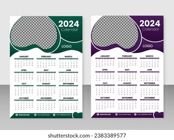 Colorful, minimalist, simple and abstract shapes 2024 wall calendar Design.