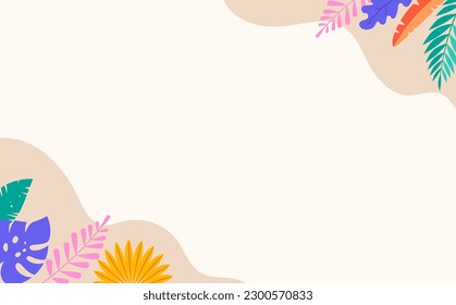 Colorful minimalist summer background with tropical palm leaves. Horizontal design for banner, poster or greeting card 