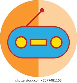 A colorful and minimalist vector illustration of a classic radio with an antenna, perfect for icons, app designs, or retro-themed projects