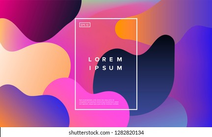 Colorful minimalistic geometric background with composition of fluid shapes in neon trendy pastel colors.