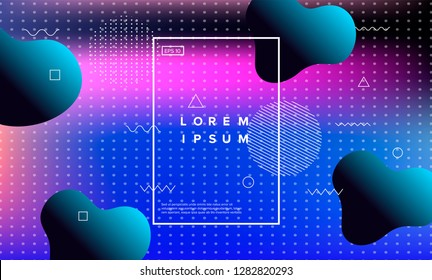 Colorful minimalistic geometric background with composition of fluid shapes in neon trendy pastel colors. Vaporwave/ synthwave/ retrowave style.