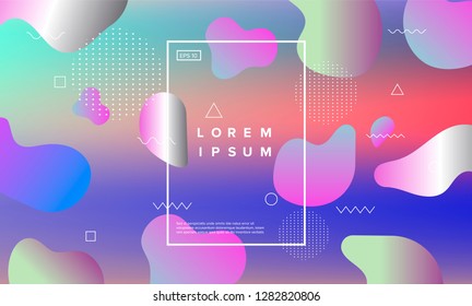 Colorful minimalistic geometric background with composition of fluid shapes in neon trendy pastel colors. Vaporwave/ synthwave/ retrowave style.