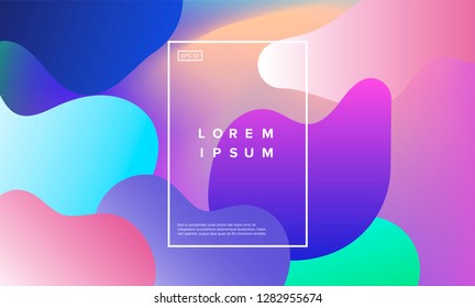 Colorful minimalistic geometric background with composition of fluid shapes in neon trendy pastel colors. Memphis aesthetics, retrofuturistic style.