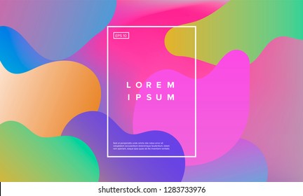 Colorful minimalistic geometric background with composition of fluid shapes in neon trendy pastel colors: electric pink, bright blue, cyan, magenta. Memphis aesthetics, retrofuturistic eclectic style.
