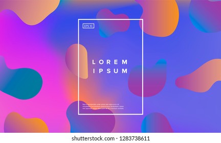 Colorful minimalistic geometric background with composition of fluid shapes in neon trendy pastel colors: electric pink, bright blue, cyan, magenta, Memphis aesthetics, retrofuturistic eclectic style.