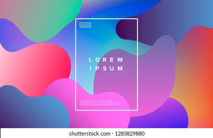 Colorful minimalistic geometric background with composition of fluid shapes in neon trendy pastel colors: electric pink, bright blue, cyan, magenta, Memphis aesthetics, retrofuturistic eclectic style.