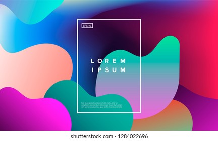 Colorful minimalistic geometric background with composition of fluid shapes in neon trendy pastel colors.