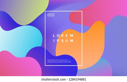 Colorful minimalistic geometric background with composition of fluid shapes in neon trendy pastel colors: electric pink, bright blue, cyan, magenta, Memphis aesthetics, retrofuturistic eclectic style.