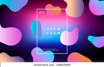 Colorful minimalistic geometric background with composition of fluid shapes in neon trendy pastel colors: electric pink, bright blue, cyan, magenta, Memphis aesthetics, retrofuturistic eclectic style.