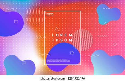 Colorful minimalistic geometric background with composition of fluid shapes in neon trendy pastel colors: electric pink, bright blue, cyan, magenta, Memphis aesthetics, retrofuturistic eclectic style.