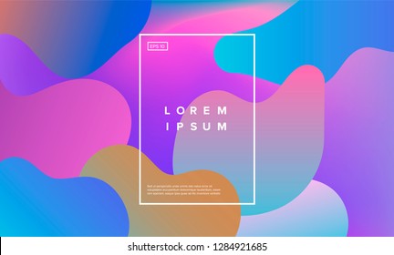Colorful minimalistic geometric background with composition of fluid shapes in neon trendy pastel colors: electric pink, bright blue, cyan, magenta, Memphis aesthetics, retrofuturistic eclectic style.