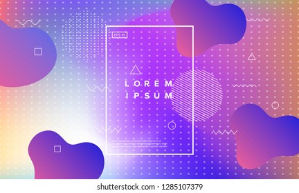 Colorful minimalistic geometric background with composition of fluid shapes in neon trendy pastel colors: electric pink, bright blue, cyan, magenta, Memphis aesthetics, retrofuturistic eclectic style.