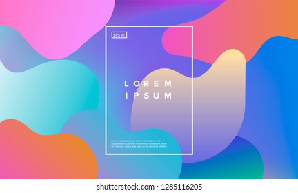 Colorful minimalistic geometric background with composition of fluid shapes in neon trendy pastel colors: electric pink, bright blue, cyan, magenta, Memphis aesthetics, retrofuturistic eclectic style.