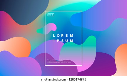 Colorful minimalistic geometric background with composition of fluid shapes in neon trendy pastel colors.