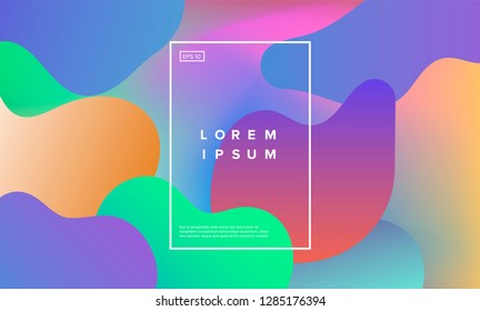 Colorful minimalistic geometric background with composition of fluid shapes in neon trendy pastel colors: electric pink, bright blue, cyan, magenta, Memphis aesthetics, retrofuturistic eclectic style.