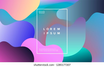 Colorful minimalistic geometric background with composition of fluid shapes in neon trendy pastel colors.