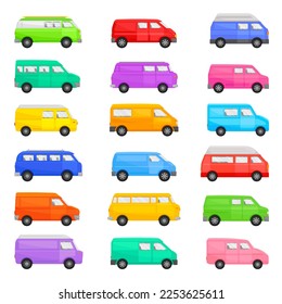 Colorful Minivan as Multi-purpose Vehicle Side View Big Vector Set