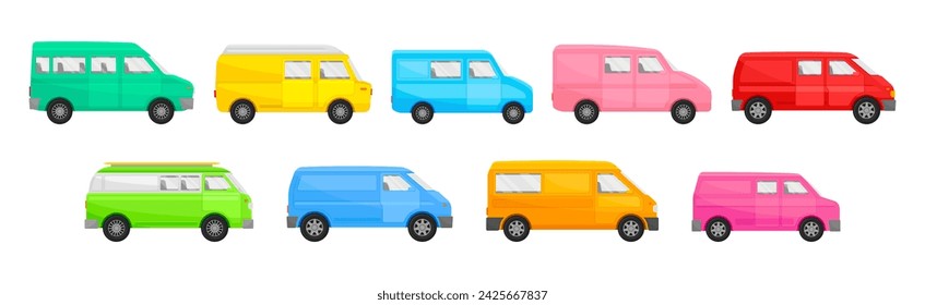 Colorful Minivan as Multi-purpose Vehicle Side View Vector Set