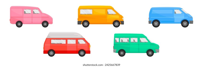 Colorful Minivan as Multi-purpose Vehicle Side View Vector Set
