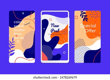 Colorful mobile screen templates - set of modern vector backgrounds