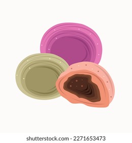 Colorful mochi flat vector illustration. Cute sweet colorful japanese chewy mochi cartoon vector illustration for graphic design and decorative element