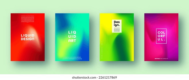 Colorful modern abstract backgrounds with neon red, green, blue, purple, yellow and pink gradient. Dynamic color flow poster, banner. Vector illustration.