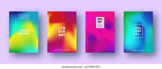 Colorful modern abstract backgrounds with neon red, green, blue, purple, yellow and pink gradient. Dynamic color flow poster, banner. Vector illustration.