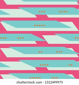 Colorful modern abstract geometric pattern. Seamless repeating vector design, horizontal shapes. Dark pink, turquoise and orange.