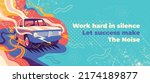 Colorful modern abstract graffiti design background with the retro car and various splashing shapes. Vector illustration