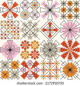 Colorful modern art background with abstract geometric shapes and lines. Trendy Neo Memphis seamless pattern. Set of creative minimal graphic design elements.